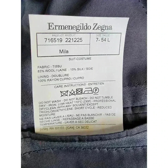 Ermenegildo Zegna Mila Trofeo 600 Blazer Mens 7-54L Gray Wool Silk Checkered - Picture 5 of 6